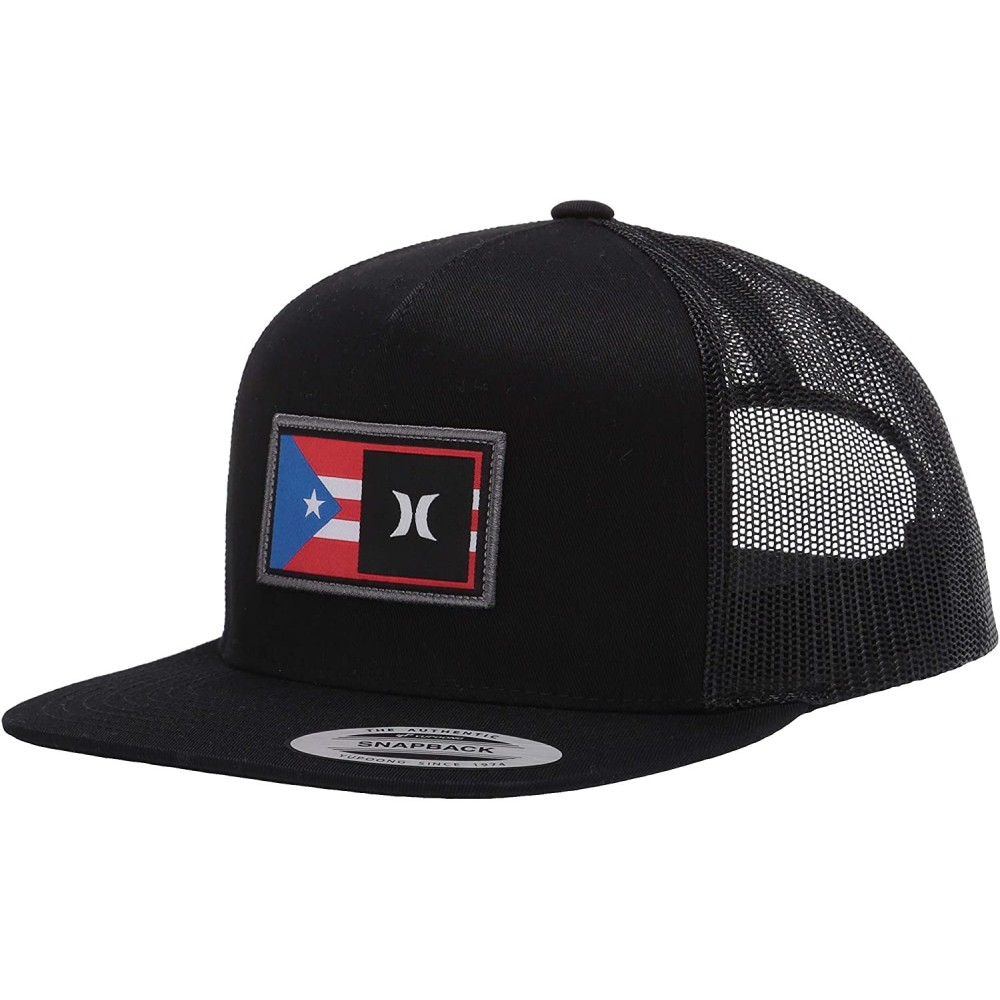 Baseball Caps Men's Destination Flat Bill Trucker Baseball Cap Hat - Black/Black Forest (Puerto Ric - CV18AQSIDZR $24.82