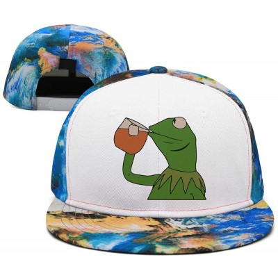 Skullies & Beanies Tea Lizard None of My Business Strapback Hat Sipping Tea Meme Adjustable Cap - Funny-green-frog-sipping-te...