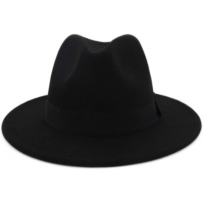 Fedoras Mens & Womens Black and Red Wide Brim Fedora Hat with Belt Buckle Band Two Tone Felt Panama Hat - Black-2 - CB18AXR3G...