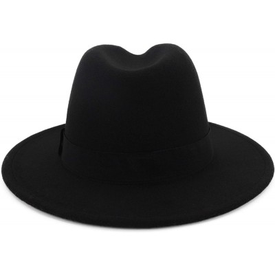 Fedoras Mens & Womens Black and Red Wide Brim Fedora Hat with Belt Buckle Band Two Tone Felt Panama Hat - Black-2 - CB18AXR3G...