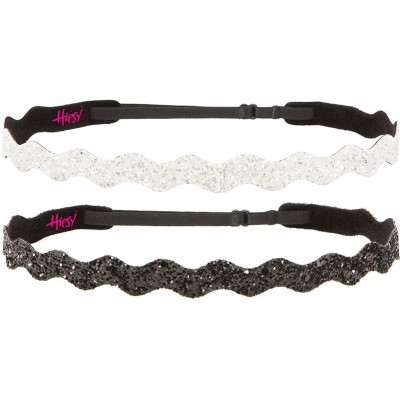 Headbands Women's Adjustable NO Slip Wave Bling Glitter Headband - Black & White Wave 2pk - CJ11MPODWRJ $12.85