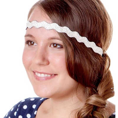 Headbands Women's Adjustable NO Slip Wave Bling Glitter Headband - Black & White Wave 2pk - CJ11MPODWRJ $12.85