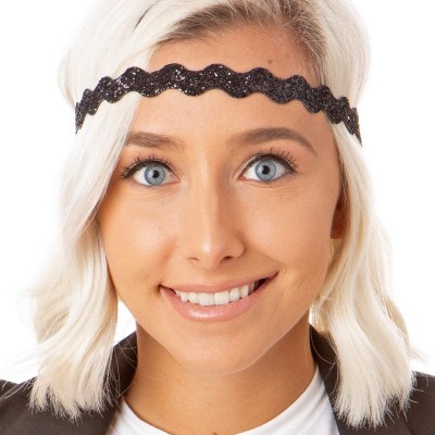 Headbands Women's Adjustable NO Slip Wave Bling Glitter Headband - Black & White Wave 2pk - CJ11MPODWRJ $12.85