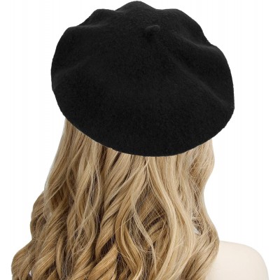 Berets French Beret- Lightweight Casual Classic Solid Color Wool Beret - Black - C8195SGD80E $10.68