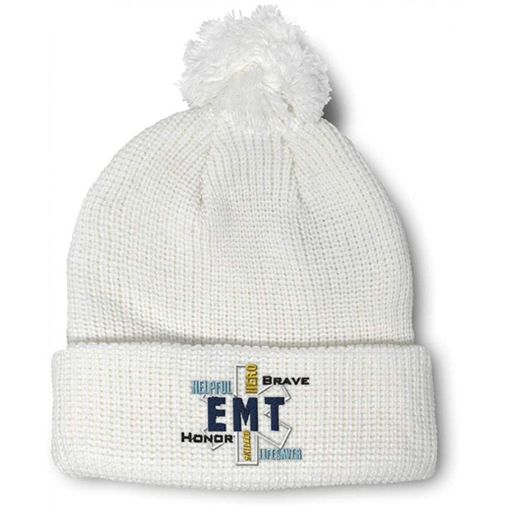 Skullies & Beanies Winter Pom Pom Beanie for Men & Women EMT Paramedic First Response Embroidery - White - C618ZH76M7T $11.89