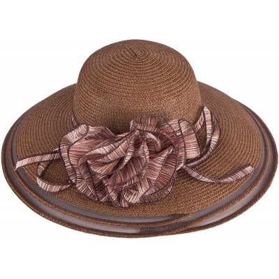 Sun Hats Womens Church Wedding Kentucky Derby Wide Brim Straw Summer Beach Hat A115 - Brown - CM11RISF21B $18.64