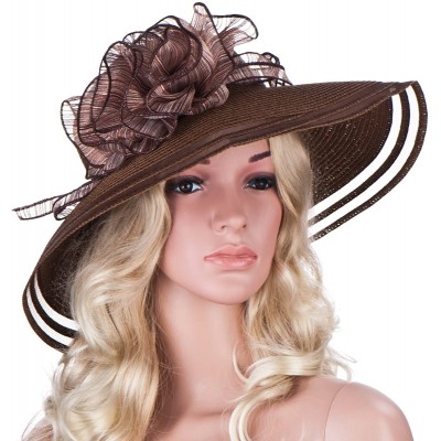 Sun Hats Womens Church Wedding Kentucky Derby Wide Brim Straw Summer Beach Hat A115 - Brown - CM11RISF21B $18.64
