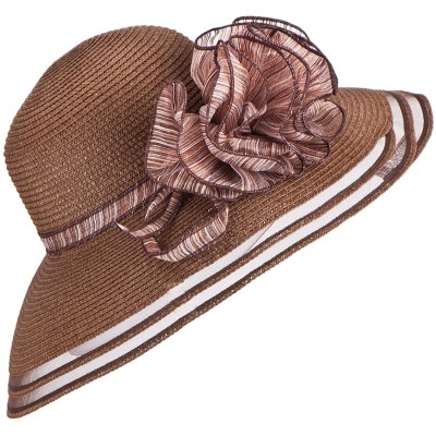 Sun Hats Womens Church Wedding Kentucky Derby Wide Brim Straw Summer Beach Hat A115 - Brown - CM11RISF21B $18.64