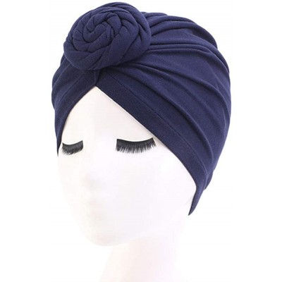 Skullies & Beanies Women's Knotted Hat Cap India's Hat Turban Headwear Beanie Chemo Cap Hair Loss Hat - Navy+light Tan - CK18...