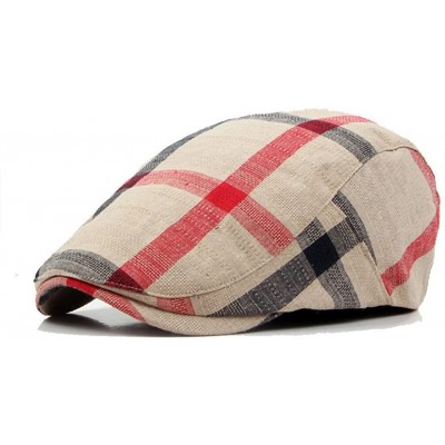 Newsboy Caps Men Classic Retro Beret Hat Cotton Plaid Newsboy Artist Cabbie Flat Cap - Beige - CY186W3SL8G $13.92