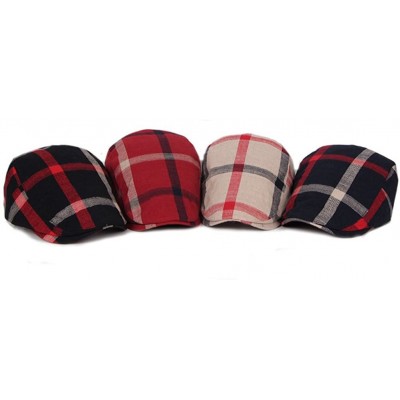 Newsboy Caps Men Classic Retro Beret Hat Cotton Plaid Newsboy Artist Cabbie Flat Cap - Beige - CY186W3SL8G $13.92