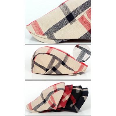 Newsboy Caps Men Classic Retro Beret Hat Cotton Plaid Newsboy Artist Cabbie Flat Cap - Beige - CY186W3SL8G $13.92