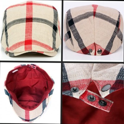 Newsboy Caps Men Classic Retro Beret Hat Cotton Plaid Newsboy Artist Cabbie Flat Cap - Beige - CY186W3SL8G $13.92