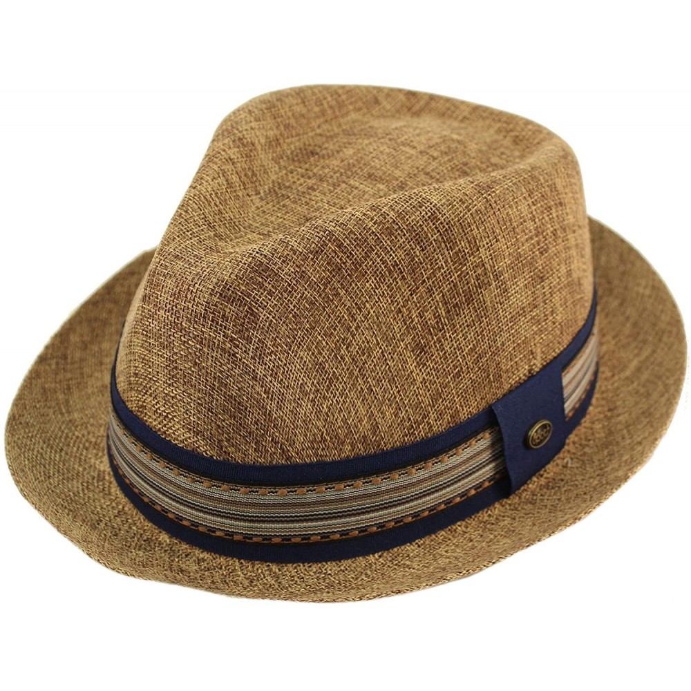 Fedoras Men's Primo Summer Lightweight Linen Derby Fedora Upturn Brim Hat - Brown - CO18CEN3AIR $19.52