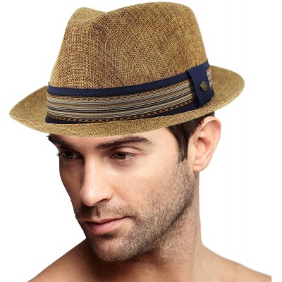 Fedoras Men's Primo Summer Lightweight Linen Derby Fedora Upturn Brim Hat - Brown - CO18CEN3AIR $19.52