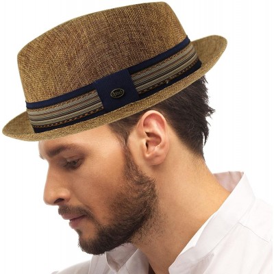 Fedoras Men's Primo Summer Lightweight Linen Derby Fedora Upturn Brim Hat - Brown - CO18CEN3AIR $19.52