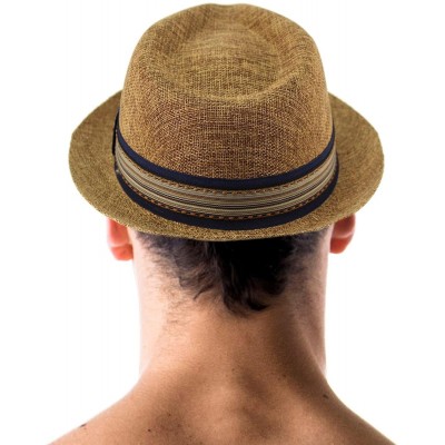 Fedoras Men's Primo Summer Lightweight Linen Derby Fedora Upturn Brim Hat - Brown - CO18CEN3AIR $19.52