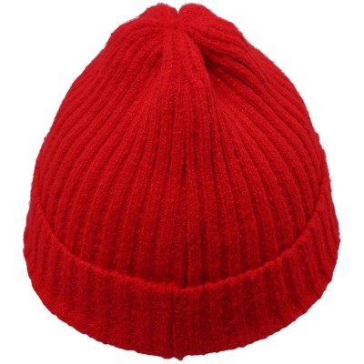 Skullies & Beanies Beanie Hats for Women and Men-Skull Stretch Solid Cuff Knitted Slouchy Caps - Style 2 Red - CK18ID200Q2 $1...