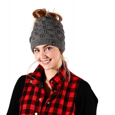 Skullies & Beanies Winter Knit Beanies for Pony Tail- Messy Bun or Traditional Style - Dark Gray - CK18EU8IMGC $12.21