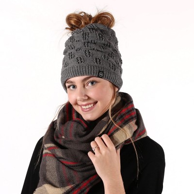 Skullies & Beanies Winter Knit Beanies for Pony Tail- Messy Bun or Traditional Style - Dark Gray - CK18EU8IMGC $33.30