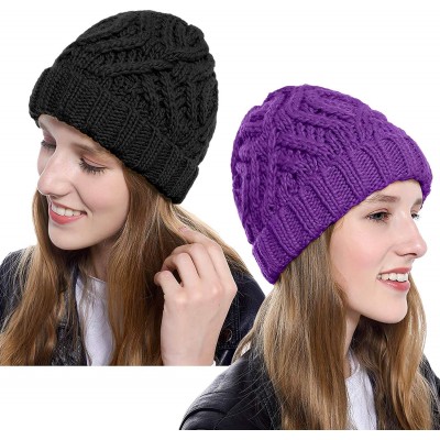 Skullies & Beanies 2 Pack Winter Beanie Knit Hat Slouchy Cable Chunky Baggy Snow Hat Thick Soft Warm Skull Skip Cap for Women...