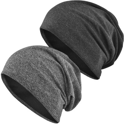 Skullies & Beanies Slouchy Beanie for Men/Women 2-Pack Baggy Skull Cap Summer Winter Knit Hat - Black & Gray (Thick) - CC18XX...
