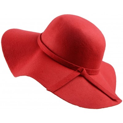Fedoras Women's Foldable Wide Brim Felt Bowler Fedora Floopy Wool Hat - Red - CL126HRSJ0J $18.79