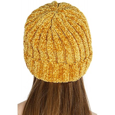 Skullies & Beanies Hand Knit Beanie Cap for Women- Soft Handmade Handknit Thick Cable Hat - Mustard 15 - CF18QT2SDCG $14.43
