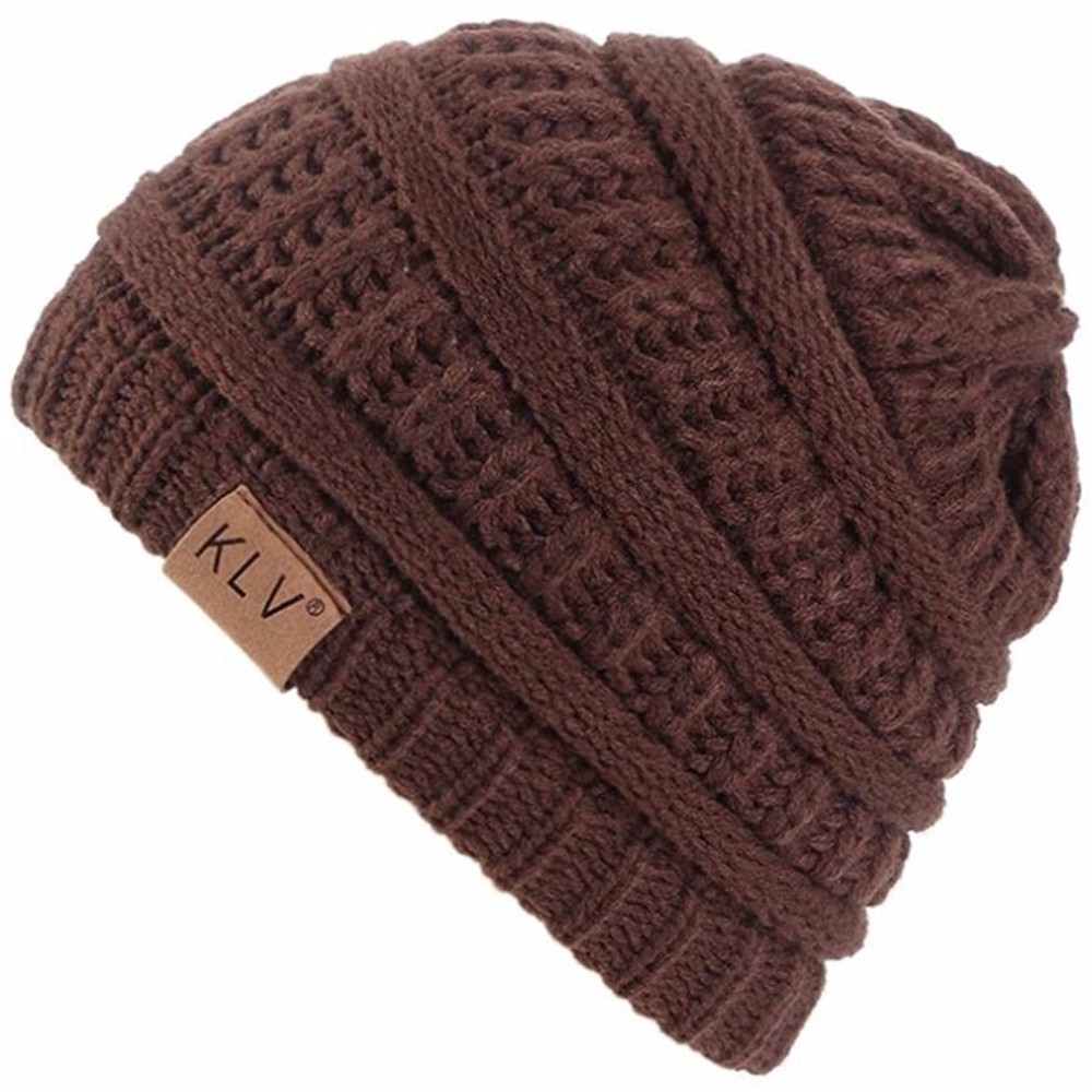 Skullies & Beanies Beanie Hat for Boys and Girls- KLV Winter Trendy Warm Hats Knit Slouchy Thick Skull Cap - Coffee - C2188M4...