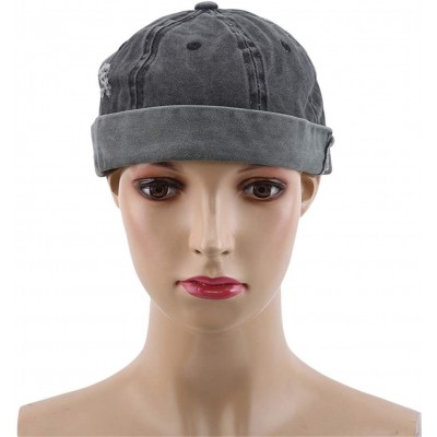 Skullies & Beanies TraveT Retro Denim Rogue Beanie Cap Brimless Beanie Sailor Hat-Black - Black - CL18AIAHW46 $7.94