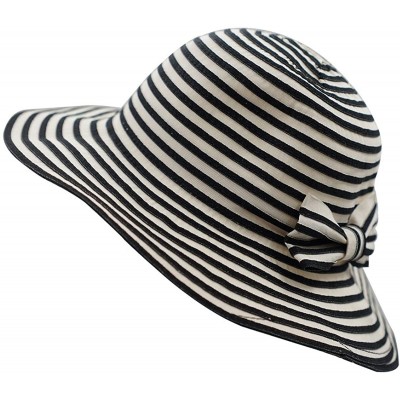 Sun Hats Women Beach Sun Hat Lightweight Cotton Stripe Hat with Inner String - Black - CI18GQ0GKHG $9.97
