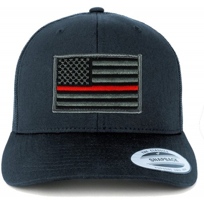 Baseball Caps American Flag Patch Snapback Trucker Mesh Cap - Navy - Thin Red - CO188I8MTOT $19.27