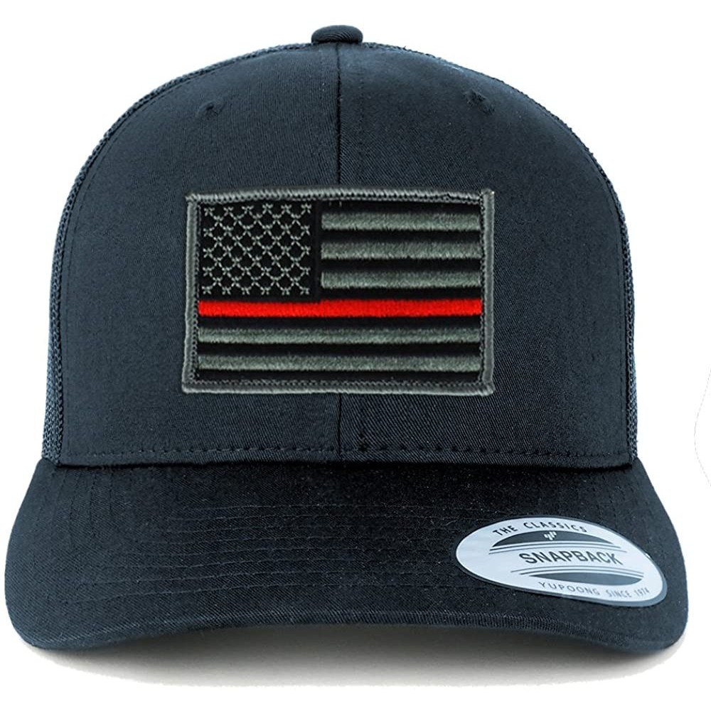 Baseball Caps American Flag Patch Snapback Trucker Mesh Cap - Navy - Thin Red - CO188I8MTOT $19.27