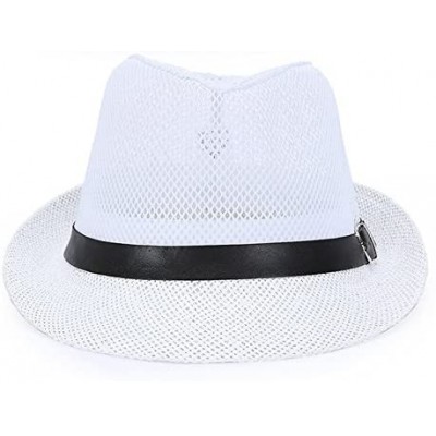 Fedoras Classic Short Brim Straw with Black Band Fedora Hat Caps - White - CJ12O415JTK $16.54