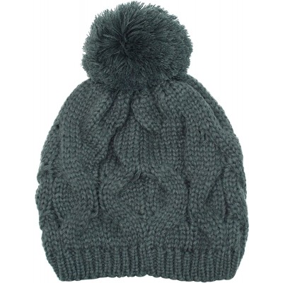 Skullies & Beanies Cable Knit Beanie Cap with Pom Pom - Gray - CT110FSEAM7 $15.61