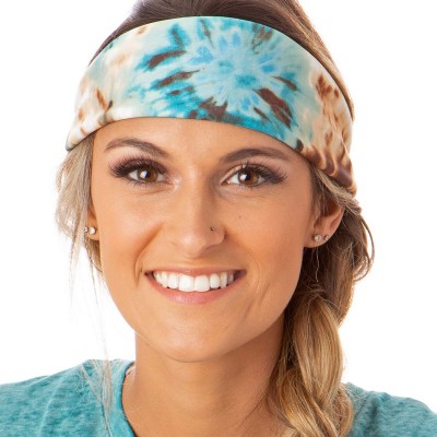 Headbands Adjustable & Stretchy Wide Printed Xflex Headbands for Women Girls & Teens (Xflex Tan/Blue Tie Dye 1pk) - CZ18K0SD5...