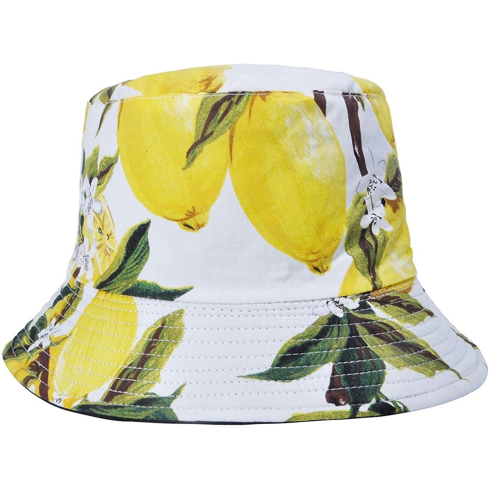 Bucket Hats Unisex Cute Print Bucket Hat Summer Fisherman Cap - White Lemon - CO18ZH8GROA $14.70