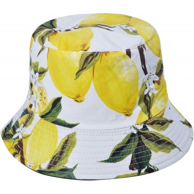 Bucket Hats Unisex Cute Print Bucket Hat Summer Fisherman Cap - White Lemon - CO18ZH8GROA $14.70