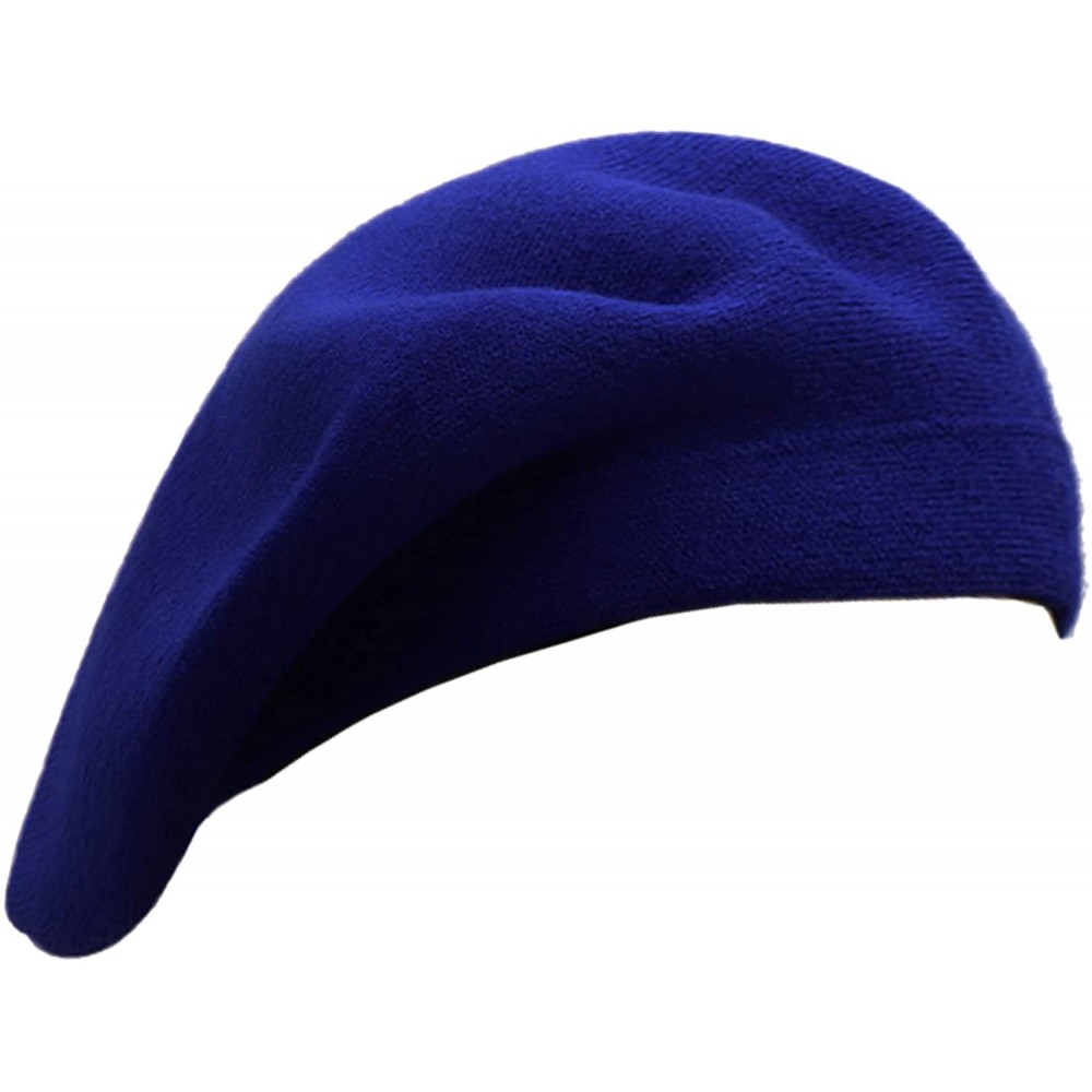 Berets French Beret Hat-Reversible Solid Color Cashmere Beret Cap for Womens Girls Lady Adults - Sapphire - C7193OY6YTT $11.97