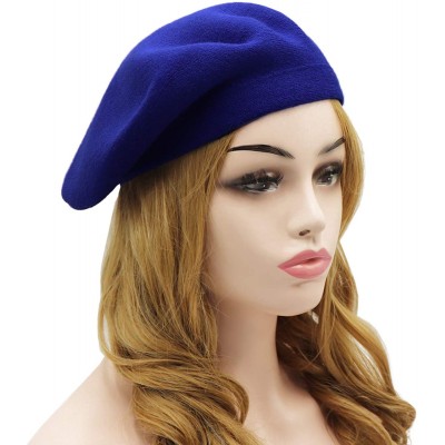 Berets French Beret Hat-Reversible Solid Color Cashmere Beret Cap for Womens Girls Lady Adults - Sapphire - C7193OY6YTT $11.97