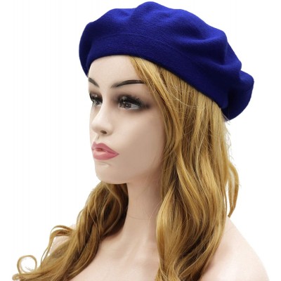 Berets French Beret Hat-Reversible Solid Color Cashmere Beret Cap for Womens Girls Lady Adults - Sapphire - C7193OY6YTT $11.97