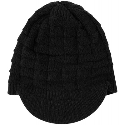 Skullies & Beanies Womens Winter Warm Ribbed Beanie Hat with Brim- Girls Knit Visor Pom Pom Ski Cap - 4 - CD192NW6RDX $10.01