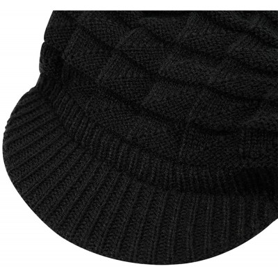 Skullies & Beanies Womens Winter Warm Ribbed Beanie Hat with Brim- Girls Knit Visor Pom Pom Ski Cap - 4 - CD192NW6RDX $10.01