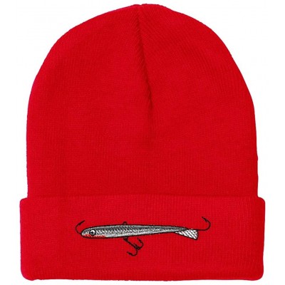 Skullies & Beanies Custom Beanie for Men & Women Sport Ice Fishing Jig Embroidery Skull Cap Hat - Red - CN18ZS3TY2R $17.65