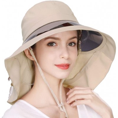 Sun Hats Womens Packable Ponytail Gardening Summer Sun Hat with Neck Flap Chin Strap - 00018beige - C918W38SDOM $20.33