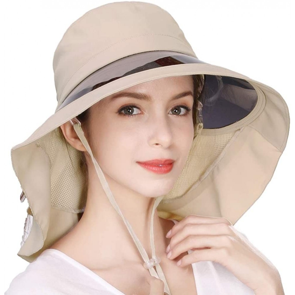 Sun Hats Womens Packable Ponytail Gardening Summer Sun Hat with Neck Flap Chin Strap - 00018beige - C918W38SDOM $20.33