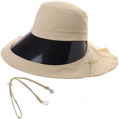 Sun Hats Womens Packable Ponytail Gardening Summer Sun Hat with Neck Flap Chin Strap - 00018beige - C918W38SDOM $20.33