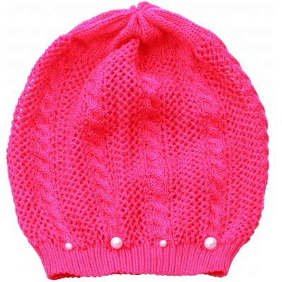 Skullies & Beanies Knit Crochet Hat Light Beanie Style Knitted Cap Women Girl Thin Hollow Braid - Hot Pink - C818ERXL78U $10.21