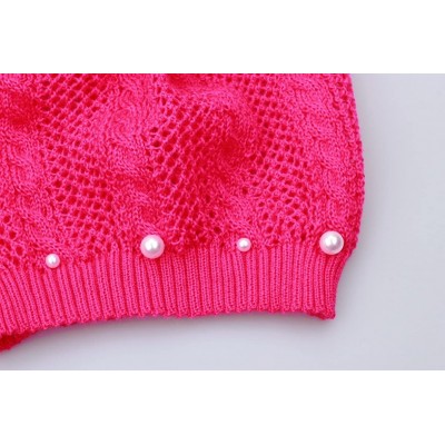Skullies & Beanies Knit Crochet Hat Light Beanie Style Knitted Cap Women Girl Thin Hollow Braid - Hot Pink - C818ERXL78U $10.21