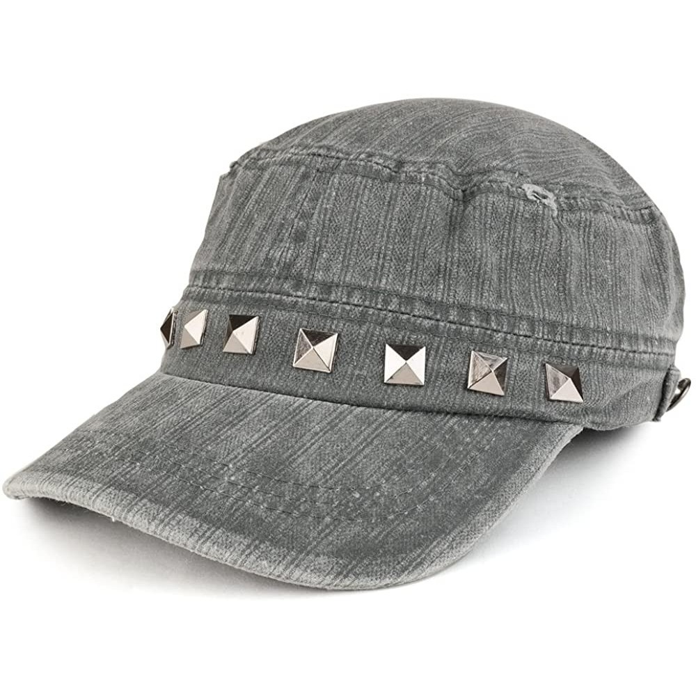 Baseball Caps Distressed Flat Top Metallic Studded Frayed Cadet Style Army Cap - Grey - C4185OO5ZD0 $12.53